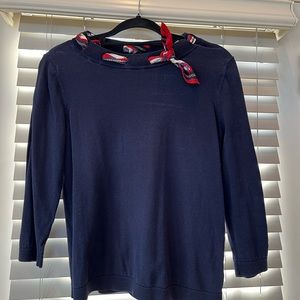 Talbots navy sweater with attached nautical scarf. Medium